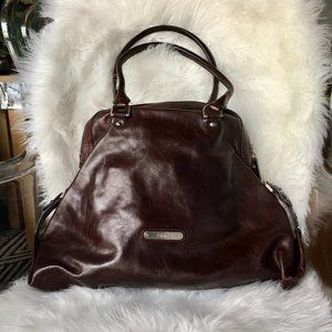 Cole Haan Large Brown Luxe Leather Satchel Bag